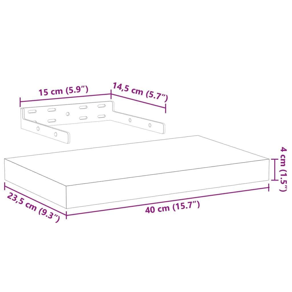 Juego de 2 estantes flotantes, 40 x 23,5 x 4 cm, de madera con chapa de roble, rectangular, para salón, dormitorio, cocina, pasillo, con soporte invisible