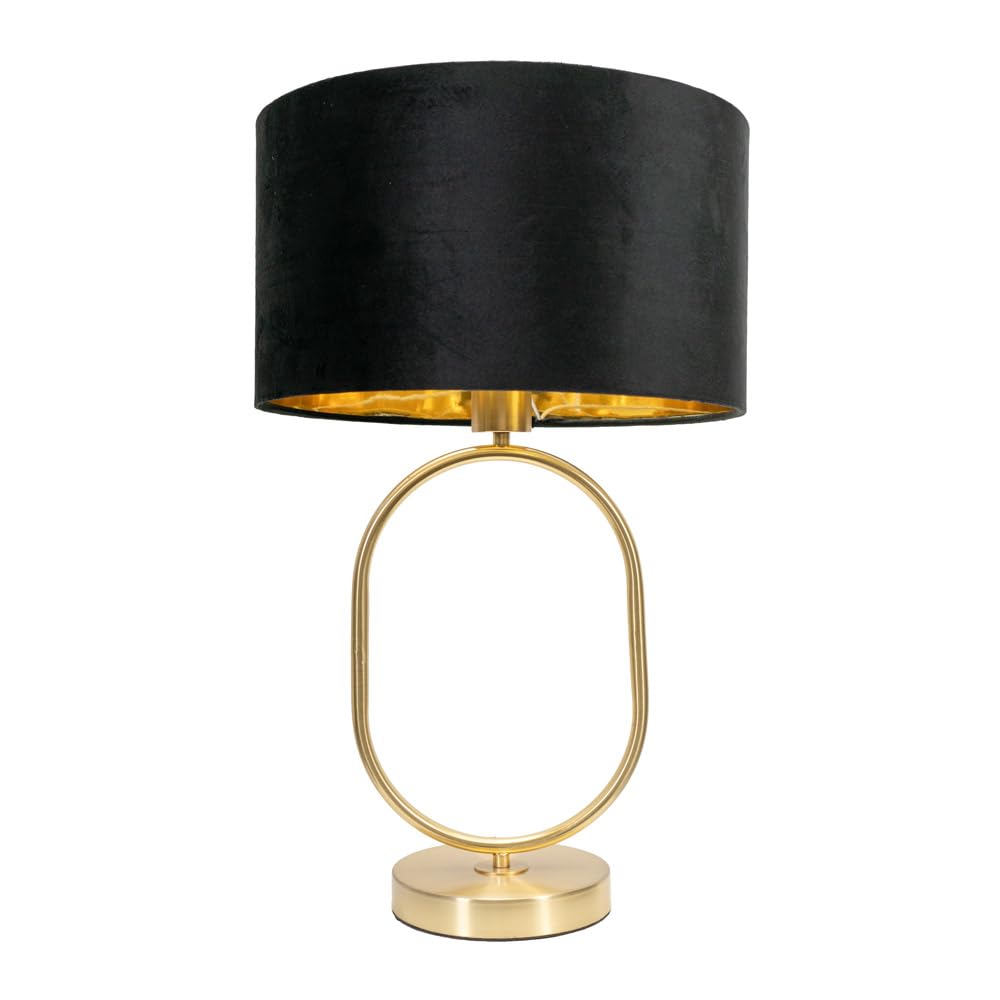 ValueLights | Antonia Black Velvet & Gold Drum Shade Brushed Gold Oval Table Lamp and LED Bulb | Table Lamps, Home Décor & Improvement Essential | Included LED Bulb