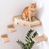 INICIO Cat Wall Shelves - Safe and Sturdy Cat Wall Furniture - Stylish Natural Wood Corner Shelf with 3 Steps for Cats up to 8kg - Padded Perch and Stairs for Climbing and Playing