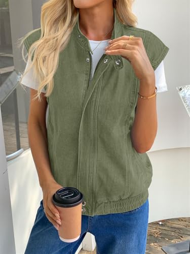 Tankaneo Womens Denim Vest Casual Zip Up Jean Vest Tops Utility Cargo Oversized Sleeveless Jacket4