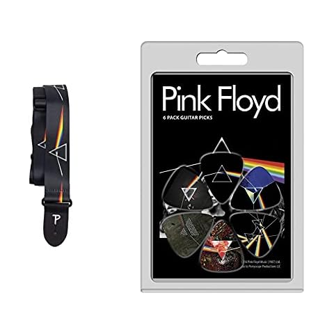 Perri's Leathers LPCP-1070 Polyester Guitar Strap 2-inch - Pink Floyd Dark Side of the Moon & LP-PF3 Pink Floyd Guitar Picks Cover