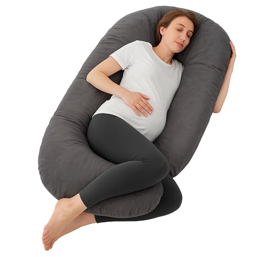 Image of Pregnancy Pillow for Women | Maternity Pillow for Pregnant Women & Newborn Feeding | Full Body Support for Back, Hips, Legs & Belly | Ergonomic Design | Polycotton Cover | Dark Grey