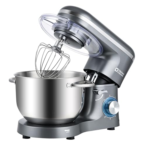 Kitchen in the box Batidora Amasadora, 6,2 L Amasadora de Pan de 1400 W, Robot de Cocina Con Batidor, Gancho Amasador, Batidora Mezcladora (Gris)