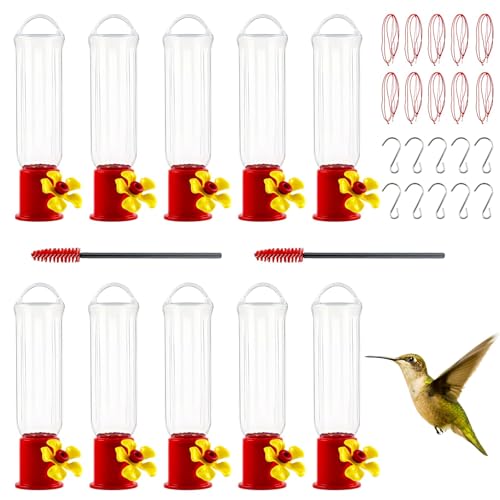 10 Pack Small Hummingbird Feeder for Outdoors Mini Hummingbird Feeders with S Hook Cleaning Brush Plastic Single Feeders for Outdoors Window Hanging