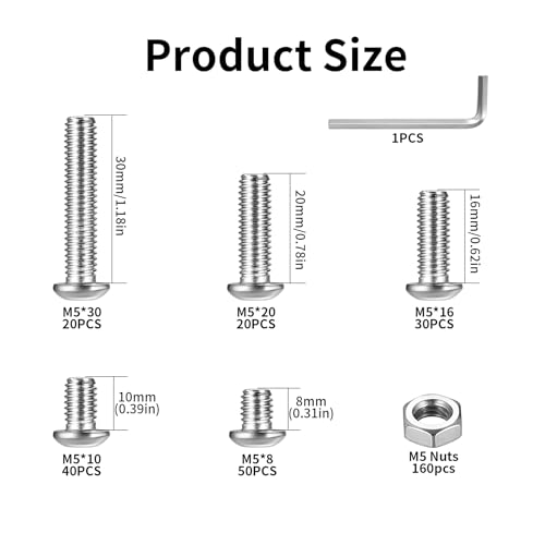 320 Pcs M5 Bolts Set, Hex Socket Button Head Cap Screws Bolts and Nuts Set, M5 Nuts and Bolts Set - Image 2