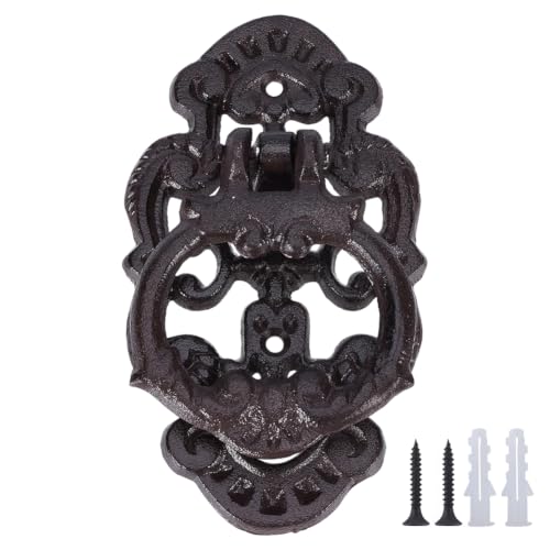 AHANDMAKER Aldaba de puerta delantera negra antigua de 7.4 pulgadas, diseño clásico de cabeza de león, accesorios góticos de hierro fundido para decoración del hogar vintage y entrada de casa de