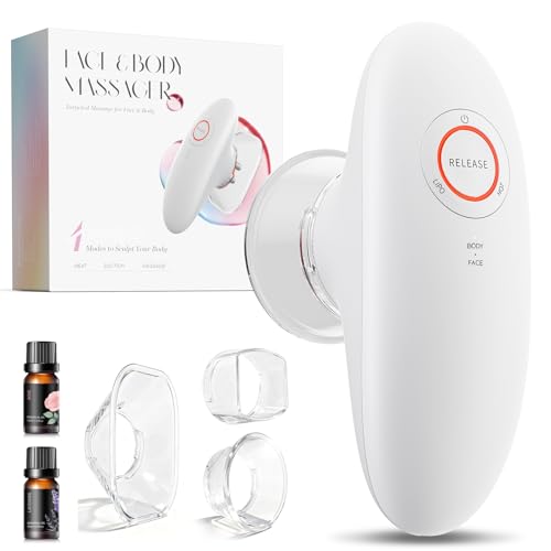 3-in-1 Body Sculpting Machine & Electric Cellulite Massager with Cupping Therapy Heat LED Light - Adjustable 3 Modes Essential Oil Body Sculpting Tool for Back Belly Waist Arms Legs Ivory white