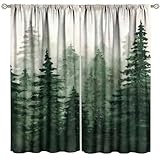 Misty Forest Curtains Nature Landscape Fog Watercolor Pine Tree Mountain Ink Painting Blackout Window Drapes for Bedroom Living Room Kitchen Cafe Decor （W21xL45 Inch） x2 Decor