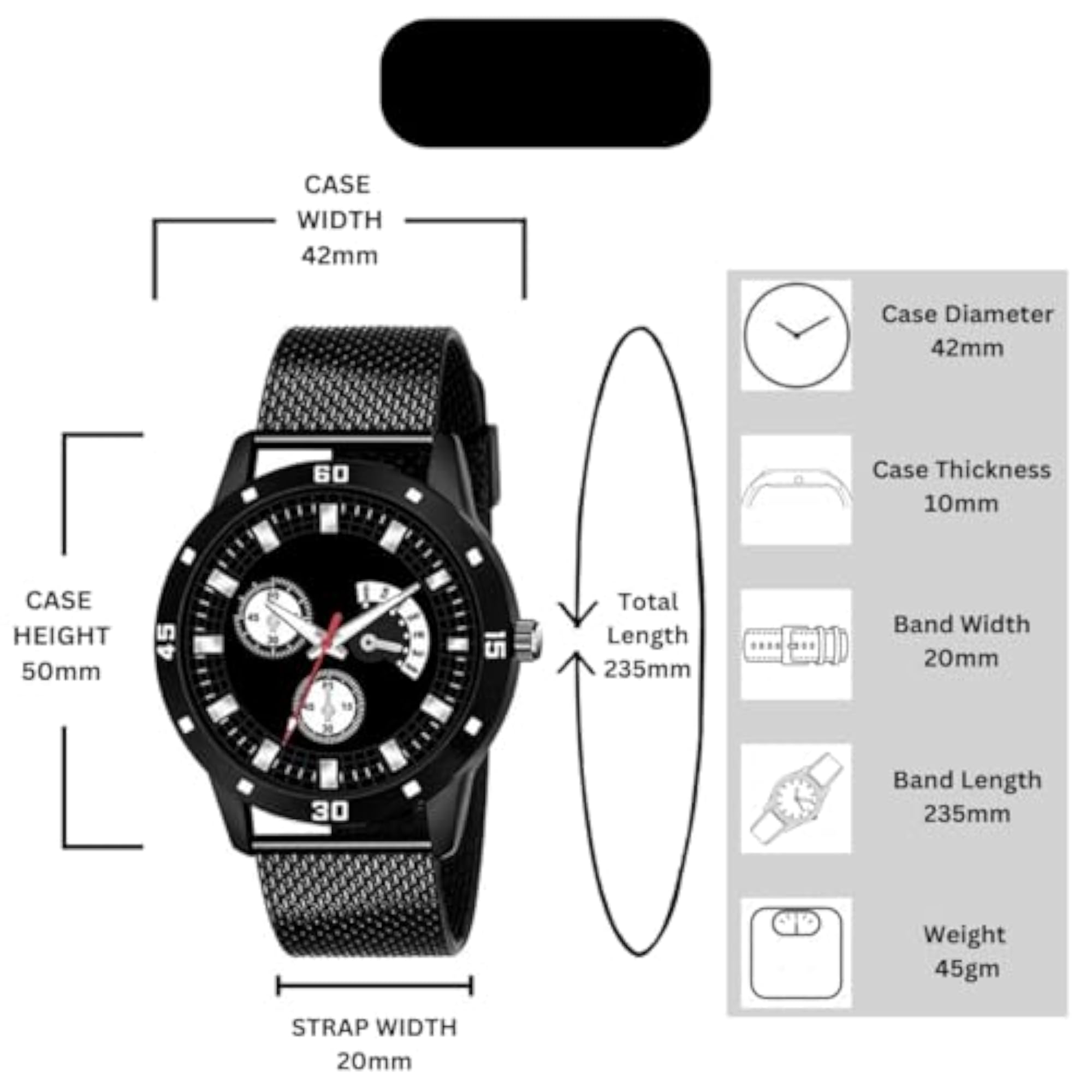 Men's Black Dial PU Band Casual & Formal Wear Watch