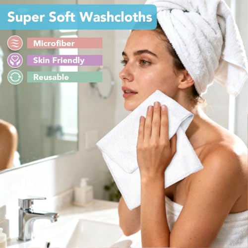 Image of Orighty Microfiber Washcloths 800 Pack, Highly Absorbent and Soft Feel Face Cloths, Multi-Purpose Wash Cloths & Hand Towels for Bathroom, Hotel, Spa, and Gym, 12x12 Inch, White
