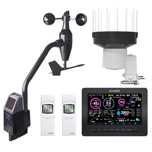 ECOWITT HP2552 stacja pogodowa 7 w 1, czujnik 4 w 1 WS68 + 7-calowa kolorowa konsola TFT Wi-Fi + czujniki temperatury i wilgotności do wewnątrz/na zewnątrz WH32 + deszczomierz WH40H