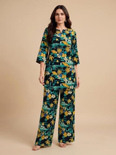 Image of NAINVISH Ethnic Cotton Blend Co Ord Set | Casual Wear Pant Top Set | Fancy Co-Ord Set | Full Pair Set | Women Kurta Sets Kurtis | Women Kurta Pant Set | Coord Sets for Women | Maroon Top Pant Set