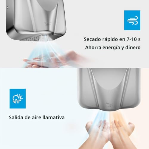 Miniatura 3 de Anydry 2812 Comercial Secador De Manos Eléctrico Automatico, Diseño Elegante 7-10 Segundos Para Secar,Carcasa De Acero Inoxidable.1650w Cepillado