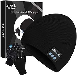 TAGVO Bluetooth V5.0 Beanie mit Touchscreen Handschuhen Set, Winter Warm Gestrickte Drahtlose Bluetooth Headset Musik Hut für Laufen Skifahren Wandern