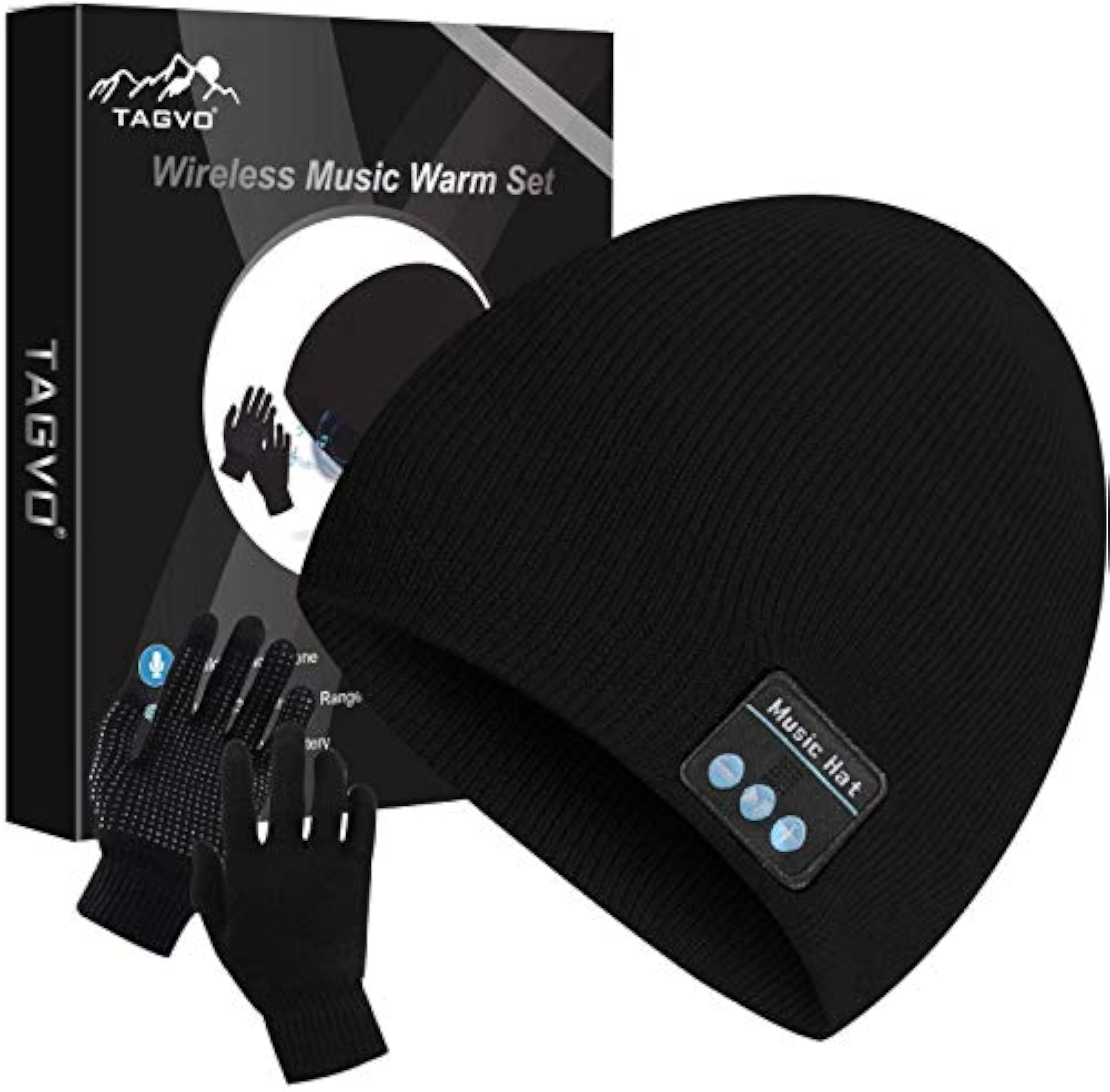 TAGVO Gorro Bluetooth V5.0 con Conjunto de Guantes con Pantalla táctil, Gorro de música inalámbrico de Punto cálido de Invierno con micrófono inalámbrico para Correr esquí Senderismo,Regalo Navidad