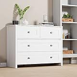 4 Drawer Dresser, White Dresser for Bedroom, Wide Nursery Dresser Storage Organizer Cabinet, Chest o