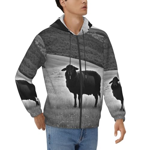 Sweat à capuche homme manches longues cordon de serrage et motif mouton