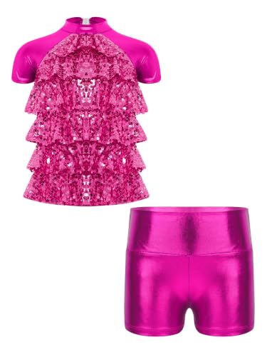 Conjunto de baile para niña con lentejuelas brillantes en dos piezas