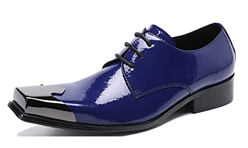 Santimon Men's Oxfords Leather Lined Metal Tip Square Toe Slip On Dress Shoes