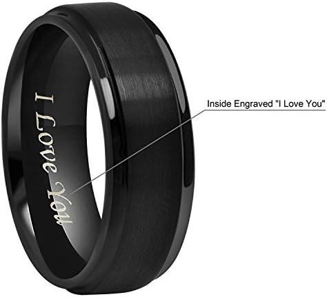 CROWNAL 6mm 8mm 10mm Black Tungsten Wedding Band Ring Engraved I Love You Men Women Step Down Edges Brushed Finish Size 4 To 17 - Image 3