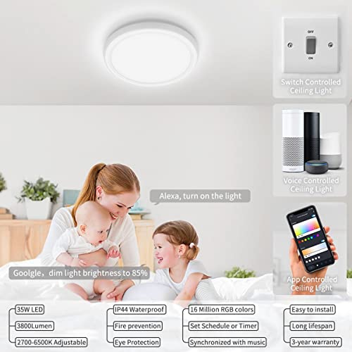 Airand Smart Ceiling Light Led Flush Mount Wifi, 35W 12Inch Color Changing Rgb Ceiling Light Compatible With Alexa Google Home Dimmable Low Profile Light Fixture For Bedroom Living Room Lighting #TOP3