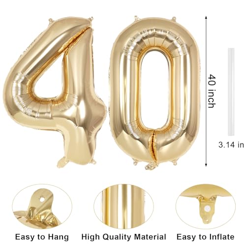 Image of Champagne Large Number 40 Balloon, 40 Inch Light Gold Foil Helium Number Balloons, Giant Mylar Number 40 Balloons for 40 Years Old Birthday Party Anniversary Decorations (Champagne Gold 40)