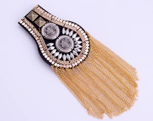 Image of 2 Pcs Vintage Tassel Link Chain Epaulet Shoulder Boards Badge Brooch For Men Women Uniform Epaulettes Accessories