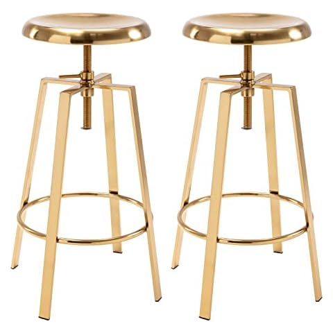 Brage Living Atlas Industrial Bar Stools Set of 2, Adjustable Swivel Four Legged Round Metal Barstools, Backless Counter Height Bar Chairs for Kitchen Dining (Gold) Cover