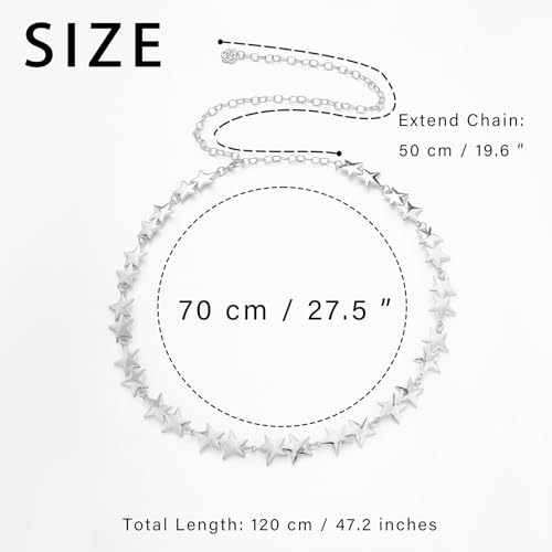 Milakoo Y2K Star & Moon Chain Belt for Women Waist Metal Link Chunky Chain Adjustable Size Belly Belt4