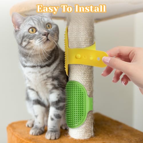 Image of 4Pcs Adjustable Cat Self Groomer, Silicone Cat Brushes for Indoor Cats Grooming Self Cleaning, Cats Face Scratchers Massager for Corner Scratcher, Pet Supplies (Green & Yellow)