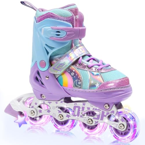 OLYSPM Patines en Linea Niña,Patines Niña,Patines Niño,Patines Linea Ajustables de 4 Tamaños para Hacer Compañía a Tus Hijos para Interior y Exterior