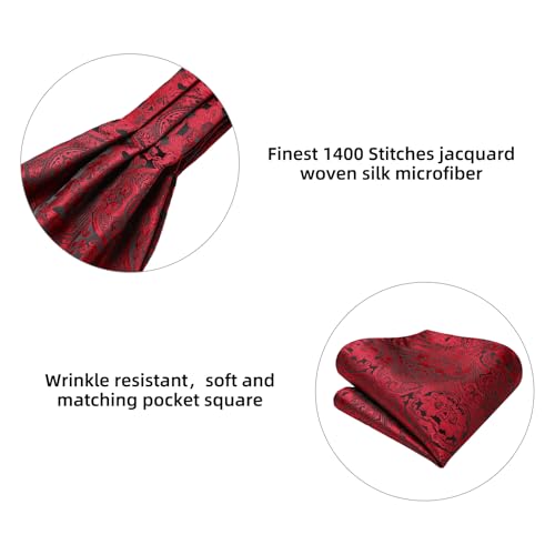 Image of HISDERN Ascot Ties for Men Paisley Floral Ascot and Pocket Square Set Classic Self Tie Mens Cravat Handkerchief for Wedding