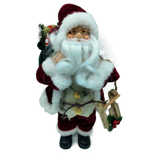 Acan Tradineur - Figura de Papá Noel, Modelo Charles, poliéster y plástico, Santa Claus de pie, decoración Festiva, Adornos Navidad, escaparates, hogar - 30 cm