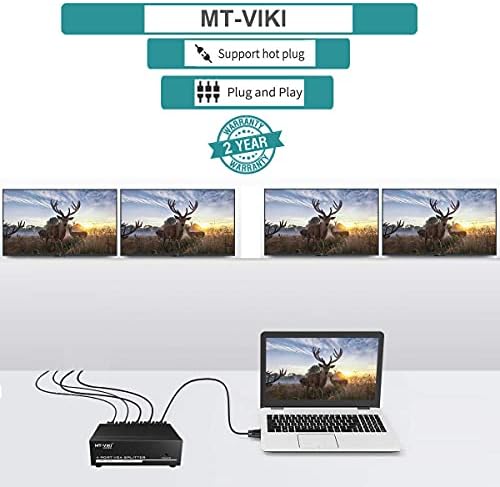 MT-VIKI 1x4 VGA Splitter 1 in 4 out, Mirror 1 VGA Video & Audio on Multiple HD Monitors Support Wide Screen 1920 x 1440 1080P 350MHz (1 PC to 4 Monitors)