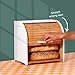 HOMEFULLY Bamboo Double Layer Bread Box for Kitchen Countertop, Roll Top Bread Box Wood, Extra Large for Kitchen Storage, Modern Bread Bin Wooden (White)