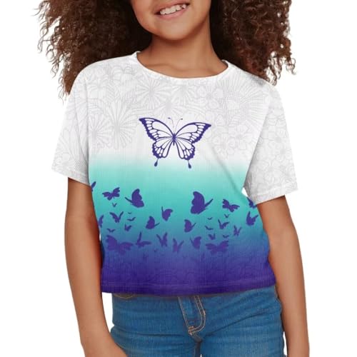 Image of Girl Crop Top Shirts for Summer Cute T Shirts Short Sleeve Tees for Kids 5-16