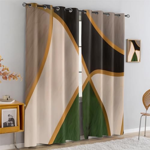 Rideaux rétro géométrie marron vert or thermique chambre enfant 150x270cm