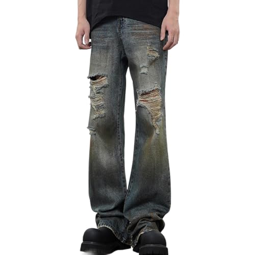 XYGJZ Mens Baggy Jeans Ripped Loose Wide Leg Distressed Jeans Pants