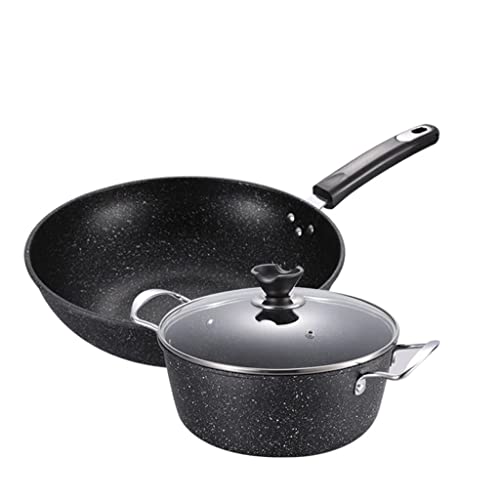 Maifan Stone Wok Juego de dos piezas, sartén antiadherente para el hogar, ollas de cocina universales de hierro