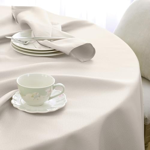 Softalker Nappe Beige Ronde 160 cm Diamètre Beige Jacquard Géométrique Anti Tache Déperlante Nappes Extérieur Protection de Table pour Jardin Mariage...