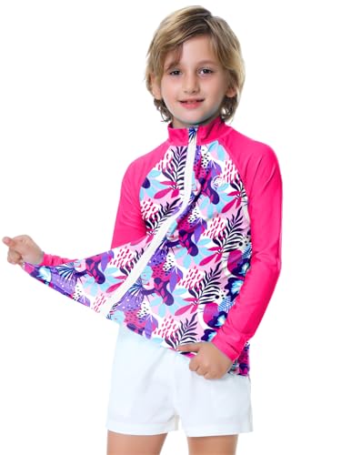 Image of AOBUTE Unisex Kids Zipper Rash Guard Boys UPF 50+ UV Protection Sun Shirt with Thumb Hole 3-12 Years