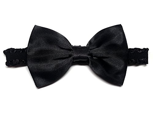 EmilyRose Couture Baby Velvety Ruffle Headband Satin Hair Bow Headband-for Newborn, for Baby, for Toddler, for Kid (Small, Black)