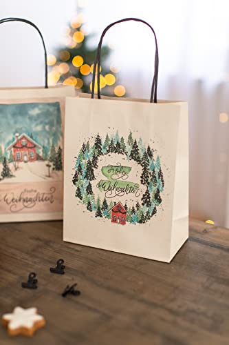 100% Mosel Geschenktüten Weihnachten, mit Aquarellmotiv, 12 Stück (18 x 23 x 9 cm), Weihnachtstaschen aus baumfreien… – Bild 7