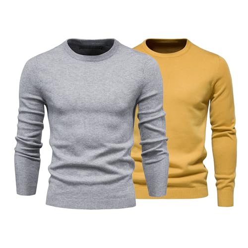 JEKE-DG Men's Slim Fit Knitted Dress Pullover 2 Pack Crew Neck Warm Sweater Long Sleeve Basic Solid Comfort Sweaters