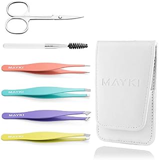 Eyebrow Tweezers Women 6Pcs, Full Size Professional Eyebrow Tweezers Kit, Precision Tweezers Set for Eyebrow/Ingrown Hairs/Splinter/Facial Hair Removal, Stainless Steel Women Tweezers by MAYKI