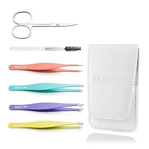 Tweezers for Facial Hair Women 6pcs, Large Size Professional Eyebrow Tweezers Kit for Eyebrow/Ingrown Hairs/Splinter by MAYKI