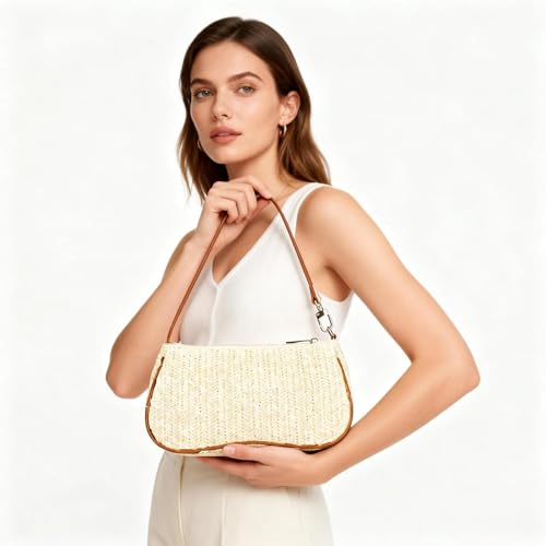 Bolso de playa tejido a mano color beige miniatura 5