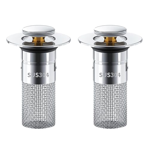 2 Pezzi Confezione da Scarico Lavabo Bagno Universale Pop up,Filtro Tappo Lavandino Bagno in Metallo con Filtro Anti Clogging,Valvola Piletta Cucina Bidet Vasca(Per il foro di drenaggio di 28~33mm)