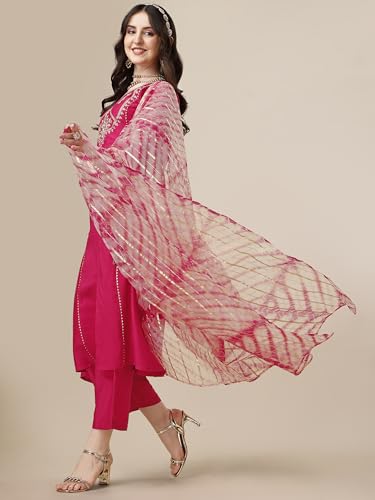 Image of EthnicJunction Women's Chinon Embroidered Straight Front Slit Kurta Palazzo & Organza Dupatta Set | Wedding | Heavy | Outfit | Suit