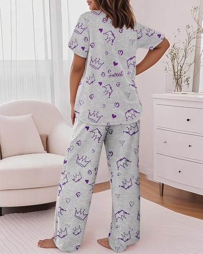 Image of CHICME Womens Pajamas Sets 2 Piece Short Sleeve Lounge Set Printed Loose Pants Pj Sets Loungewear Set